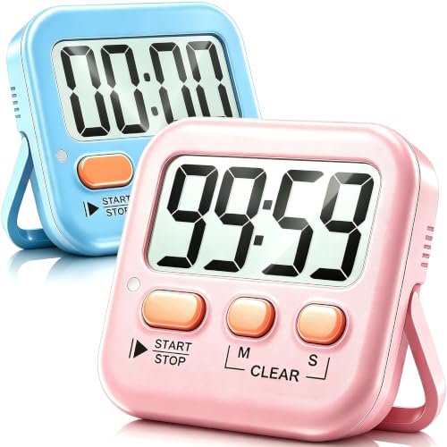 Antonki 2 Pack Digital Timer for Kids Classroom Kitchen Timers for Cooking - color: Dreamy Pink + Blue