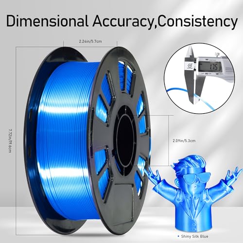 Silk Blue PLA Satin Shiny 3D Printer Filament, 1.75mm Diameter 1kg Spool 2.2lbs for FDM 3D Printers - color: Blue