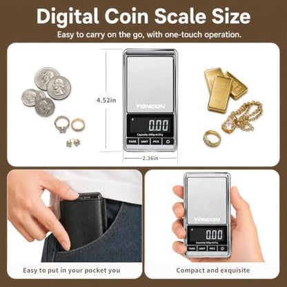 Digital Coin Scale, Gram Scale 0.01g Accuracy for Coin Collectors, Bank Tellers and Home Use, Ideal Scale for Gold and Jewelry, 200g Capacity with Calibration Weight