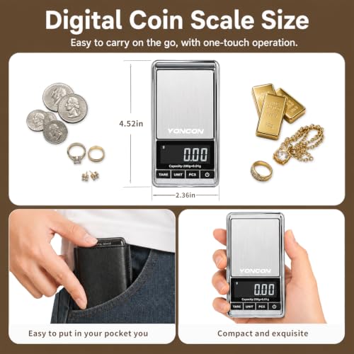Digital Coin Scale, Gram Scale 0.01g Accuracy for Coin Collectors, Bank Tellers and Home Use, Ideal Scale for Gold and Jewelry, 200g Capacity with Calibration Weight