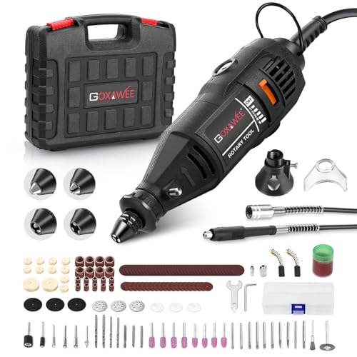 GOXAWEE Mini Power Rotary Tool Kit with Flex Shaft & Keyless Chuck -140Pcs - color: Black Rotary Tool Kit