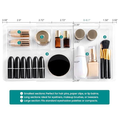 Oubonun Expandable Shallow Vanity Plastic Makeup Drawer Organizers, 2 Pack - size: 1.3" Height - 2 Pack