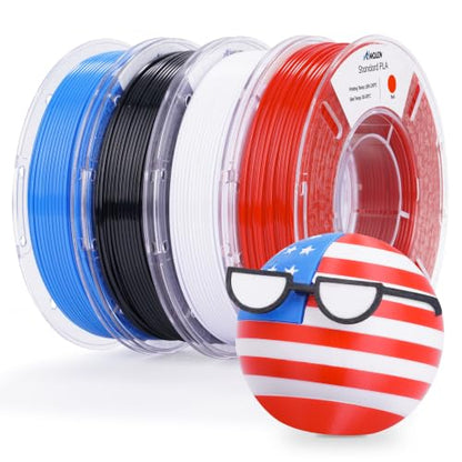 AMOLEN PLA 3D Printing Filament Bundle 1.75mm, Black White Red Blue 250g X 4 Spools Pack 3D Printier Filament, 1KG/2.2 lb in Total, Compatible with Most FDM Printer and 3D Pen - color: Pla Basic Black/White/Red/Blue