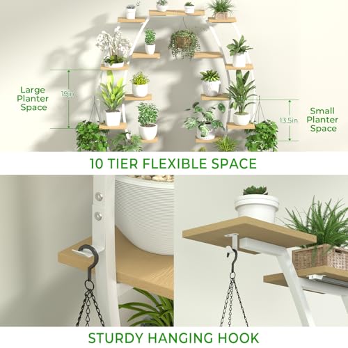 Plant Stand Indoor with 8 Grow Light,65" Tall 10 Tier White Half Moon Shelf - color: Light Brown Board White Metal 10 Tier 2 Pack