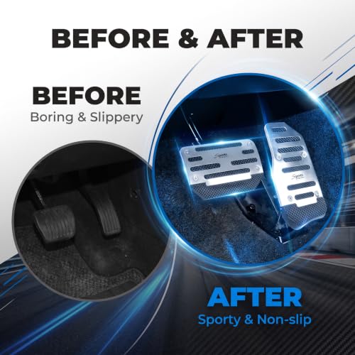 2 PCS Car Pedal Covers, Aluminum Alloy Non-slip Brake Throttle Pedal Covers Kit, Anti-rust Stripes Automatic Treadle Protector with "Sports", Universal for Most Cars, Trucks, Vans (Silver) - color: Silver