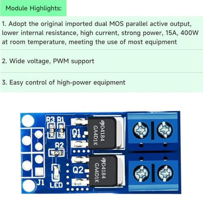Gebildet 14PCS Dual High-Power MOSFET Trigger Switch Drive Module 0-20KHz PWM Adjustment Electronic Switch Control Board Motor Speed Controller Lamp Brightness Control, DC 5V-36V 400W - style: MOS