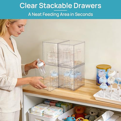Vtopmart Clear Stackable Storage Drawers, 4 Pack Tall Plastic Organizers - style: High-4pack-Clear