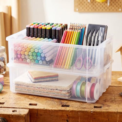 CraftGenes 2-Tier Clear Craft Storage Box with Handle