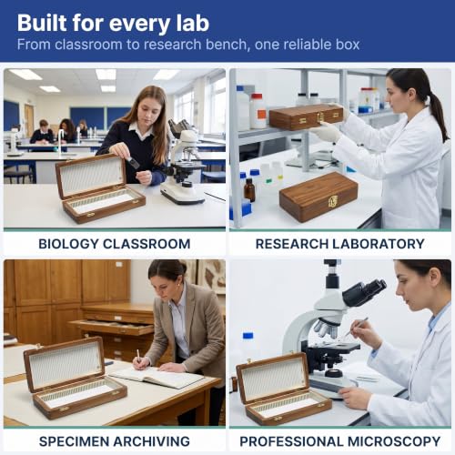 United Scientific™ Wooden Microscope Slide Box, 50 Slots with Hinged Lid
