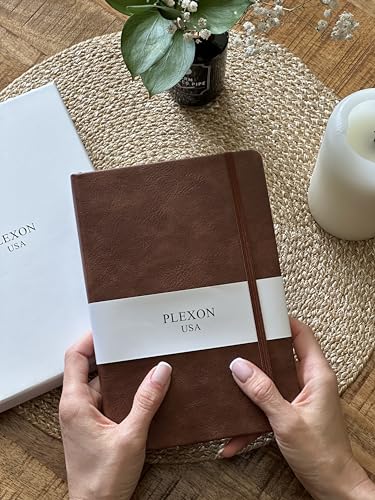 Plexon Dotted Journal Notebook, Notebook Journal 160 Pages, Dotted Notebook Medium 5.7 inches x 8 inches, 120 GSM Thick Paper, Chestnut Brown, Hardcover - color: Brown, style: Dotted