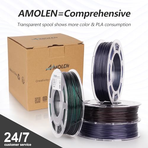 AMOLEN Silk Gradient Rainbow PLA 3D Printer Filament Bundle, 200gX 4 Spools - color: Black Red/Black Blue/Black Purple/Black Green