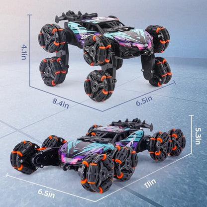 NEXBOX Cool 8 Wheels Hand Controlled RC Stunt Car Toys, Xmas Gifts and Birthday Presents for Kids, Gesture Sensing Remote Control Cars for Boys Age 6 7 8-10 11 12 Year Old - color: Purple