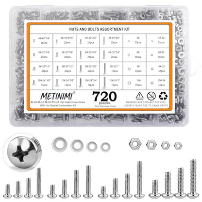 720PCS Machine Screw #10-24#8-32#6-32#4-40 Silver Assorted Screw Set - size: 720PCS #10-24#8-32#6-32#4-40