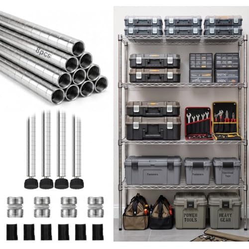 Thyle 4 Pack 74-Inch Wire Shelving Posts with 50 Clip, Chrome Steel, Sliver - color: Sliver, size: 74"