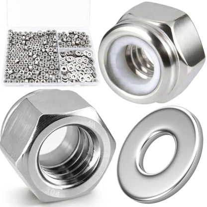 #8-32 Lock Nut 360Pcs Stainless Steel Nylock Locking Nuts with Washers - size: locknuts-#8 360pcs