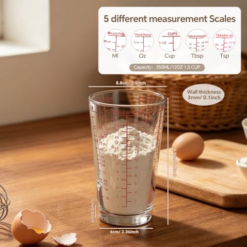 12OZ Heavyweight Glass Measuring Cup Graduated Pint Glass Cup With 5 Scales Liquid and Dry Measuring Cup for Baking - color: Red