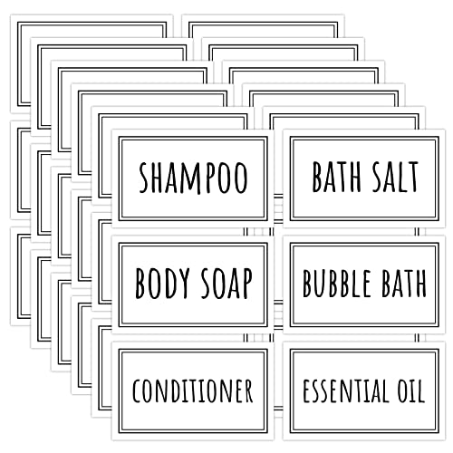Segbeauty 36PCS Bathroom Labels - White, Self-adhesive Waterproof Labels for Bottles, Removable Soap Dispenser Stickers for Organizing Shampoo, Conditioner, Body Soap, Bath Salt, Home, Travel - style: S-White
