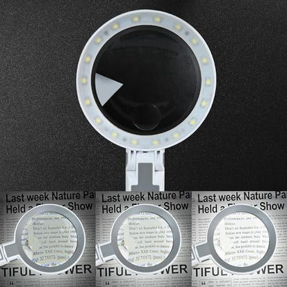4X Rechargeable Magnifying Glass with 18 LED Light, Foldable Handheld Stand, Magnifying Glass with Light Ideal for Close Work, Seniors Reading, Macular Degeneration - Inbuilt Lithium Battery Included - size: 4X-10.5X