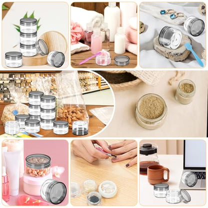 40 PCS 15g Empty Plastic Containers with Black Lids,Small Makeup Sample Containers,0.5oz Small Sample Pot Jars Round Travel Cosmetic Jars with Spatulas for Liquid Powder Cream Lotion - color: Black, size: 15g