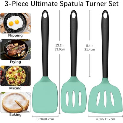 Coukre 3 Pack Silicone Spatula Set, Heat Resistant to 500°F, BPA-Free - color: AquaGreenBlack