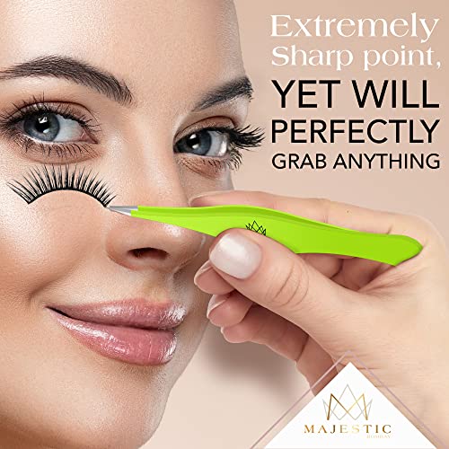 Majestic Bombay Precision Tweezers Set, Fine Point, Slant, Women and Men - color: Green
