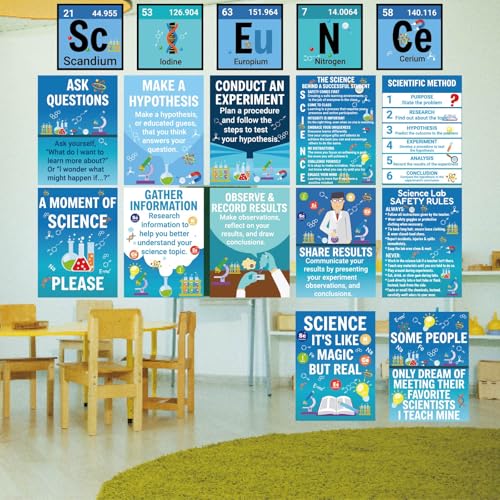 Fankya 17PCS Science Posters for Classroom Scientist Bulletin Board Set periodic table Poster Art Prints Classroom Decoration for Science Lab Elementary Middle High School Wall Art Teacher Supplies
