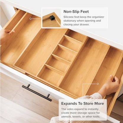 KitchenEdge Utensil & Junk Drawer Organizer, 19-33 in, Bamboo - color: Natural Bamboo, size: From 19" to 33" Wide