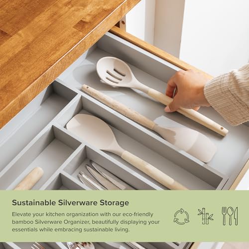 KitchenEdge Silverware & Utensil Organizer | Gray Bamboo, 18-33 In - color: Gray Bamboo, size: From 18" to 33" Wide