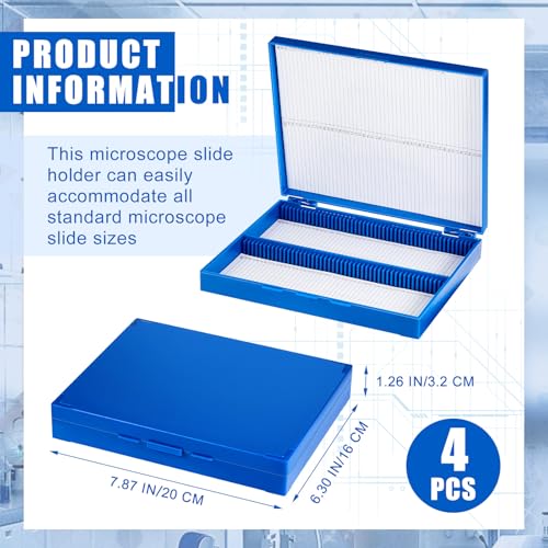 Wonderjune 4 Pcs Microscope Slide Storage Box, 100place, 8x6x1, Blue - color: Blue, size: 100place,8x6x1