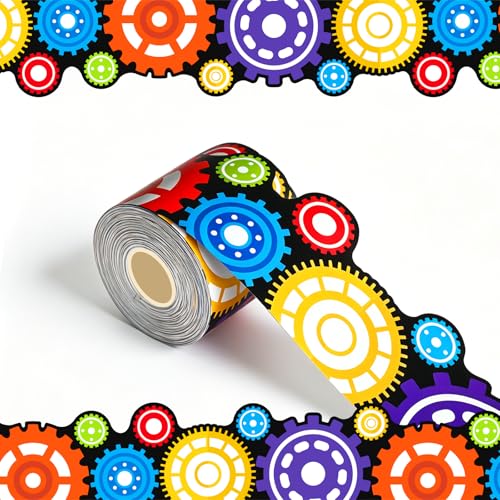 69Ft Gears Bulletin Board Borders Decor Science Classroom Decor Colorful Die-Cut Rolled Border Bulletin Board,for Classroom Office Chalkboard Wall Door Windows Back to School Supplies Decor