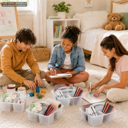 6 Pack Plastic Classroom Organizer Caddy with Handle, Clear - color: Clear