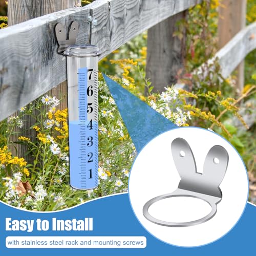 Accurate Rain Gauge Outdoor,7" Rain Gauges Outdoors Best Rated with Stainless Steel Rack Holder, Thickened Plastic Large Precise rain Measure Guage for Yard Fence Garden Lawn Farm - color: Large Font Rain Gauge