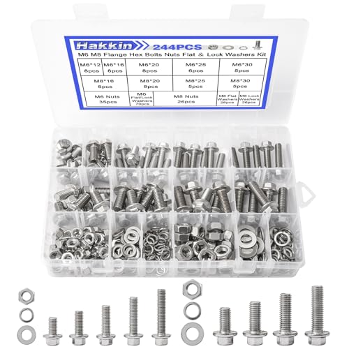 244PCS M6-1.0 M8-1.25 Flange Hex Head Bolts and Nuts Kit, M6 M8 Metric Flange Hexagon Screws Serrated Nuts Washers, 304 Stainless Steel M6 Bolt M8 x 1.25 Bolt Screw Set Hakkin - size: J. M6 M8