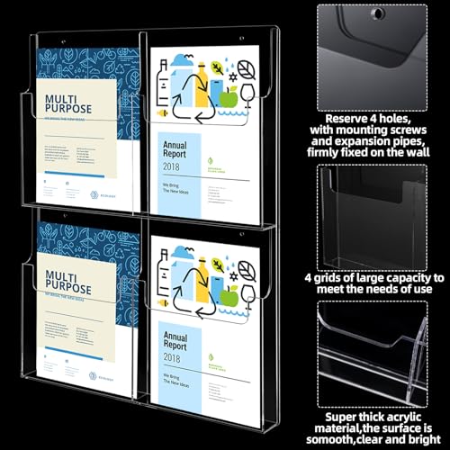 Barydat 4 Pocket Acrylic Brochure Holder Wall Mount 11.8 x 8.78 inches - size: 11.8 x 8.78 Inch