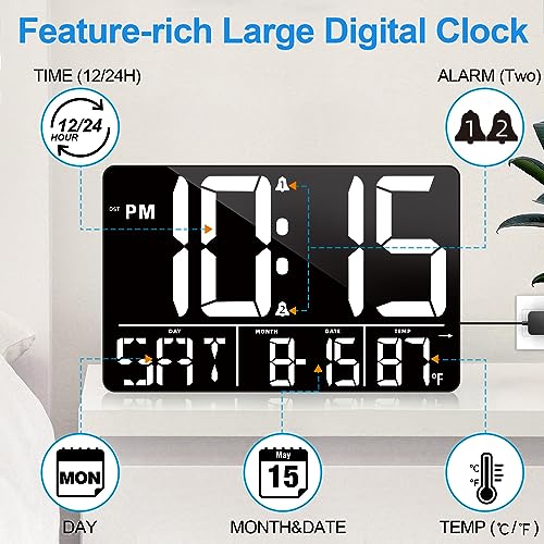 PERSUPER 13" Digital Wall Clock Large Display with Remote, Temp & Timer - style: White