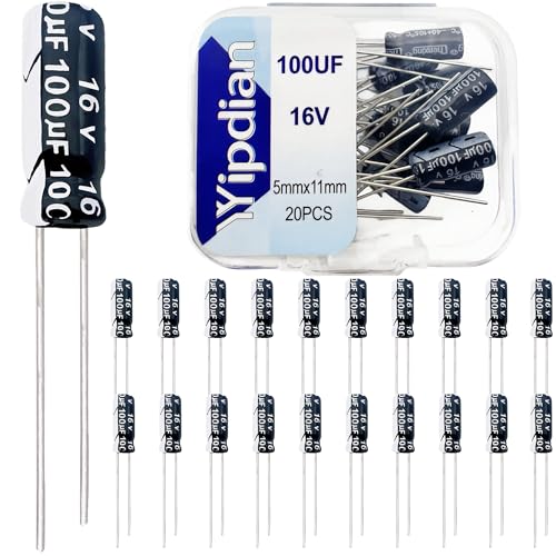 Electrolytic Capacitor YYipdian 100uF 16V 5x11mm High Temperature Resilience Aluminum Capacitors (Pack of 20) - size: 100uF 16V 5x11mm 20PCS
