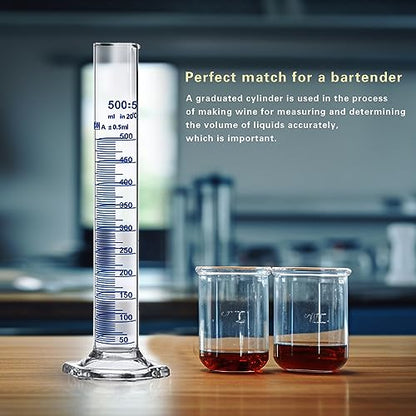 Thick Glass Graduated Cylinder Measuring Liquid Lab Hexagon Base Cylinders Come with Glass Dropper (Glass, 500ML) - size: 500ml