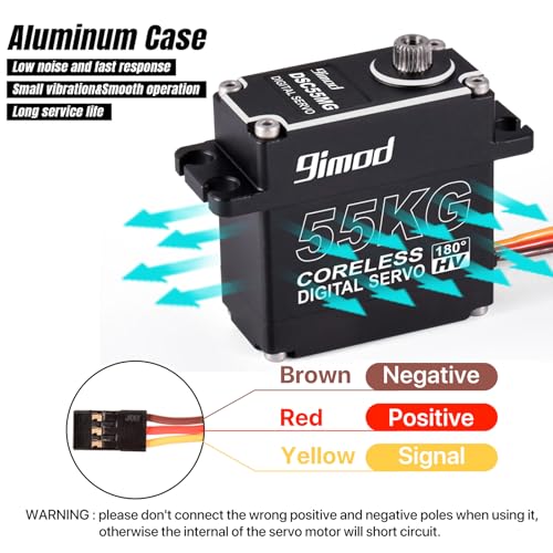 55KG High Torque Servo High Speed HV 8.4V Coreless RC Steering Servo Motors Stainless Steel Gear Low Profile Waterproof RC Crawler Servo for 1/8 1/10 1/12 Scale Cars DIY Robotic - 180 Degree