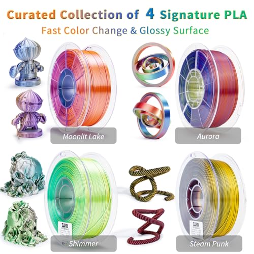 ZIRO Silky Tricolors PLA Filament Pack, 4kg Color Change by Angle Material - color: Silky Triple Color-4pack (Aurora, Punk Metal, Shimmer, Moonlit Lake)