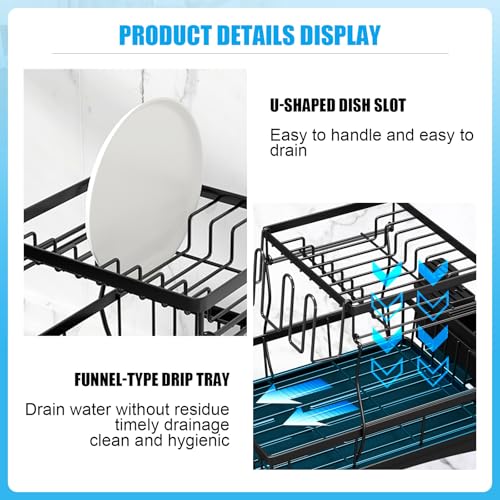 7 code 2-Tier Large Dish Drying Rack for Kitchen Counter, Black - color: Black