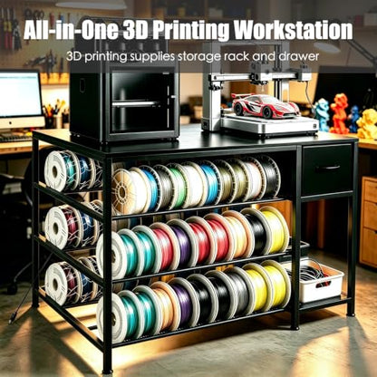 3D Printer Stand with Fliament Storage, Heavy Duty 3D Printer Table (Black) - color: Black, size: 3Tier