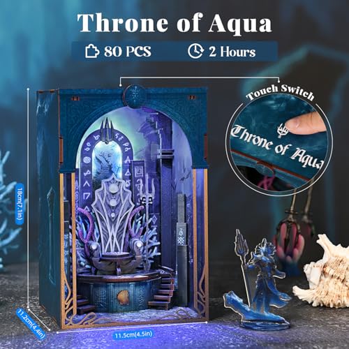 MiniCity Book Nook Kit, DIY Underwater Mythic Ruin Miniature with Led Light, Craft Model with Free Stand, 80+Pcs Easy Assembly for Adults Teens, Fantasy Bookshelf Decor & Gift (Throne of Aqua) - color: Throne of Aqua