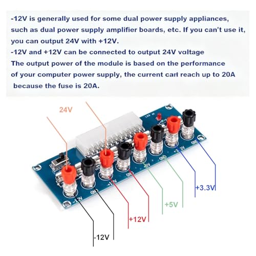 24 Pin ATX Power Supply Breakout Adapter Module Desktop Computer Chassis Testing PC Power Supply ATX Transfer Electrical Board 12V 5V 3.3V