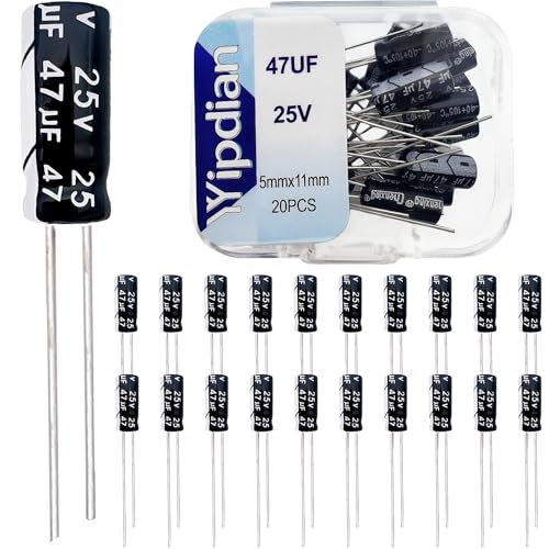 Electrolytic Capacitor YYipdian 47uF 25V 5x11mm High Temperature Resilience Aluminum Capacitors (Pack of 20) - size: 47uF 25V 5x11mm 20PCS