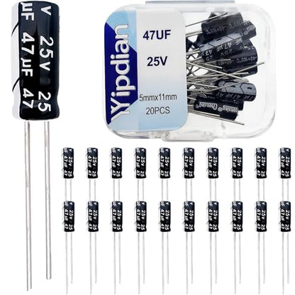Electrolytic Capacitor YYipdian 47uF 25V 5x11mm High Temperature Resilience Aluminum Capacitors (Pack of 20) - size: 47uF 25V 5x11mm 20PCS