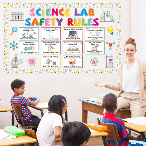 Science Lab Classroom Bulletin Board Science Lab Safety Rules Decorations Chemistry Class Rules Paper Cutouts Educational Laboratories Bulletin Board for Students School Chalkboard Wall Door Decor - style: Science Lab