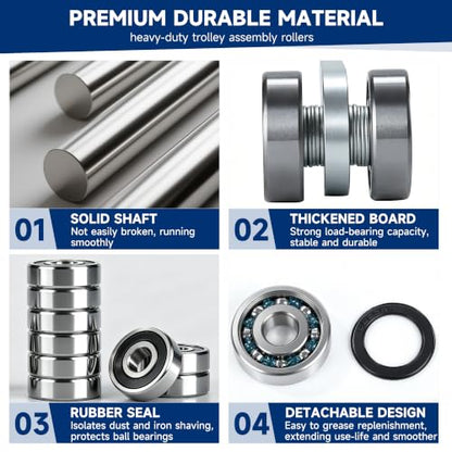 2Wheel Trolley Assembly Rollers.Bearing Trolley Assembly.The top of the Trolley has Room for Set Screws, Allowing the use of a 1-5/8" high Strut Channel to Save on Construction Costs. - style: E-2Wheel Trolley 2pcs
