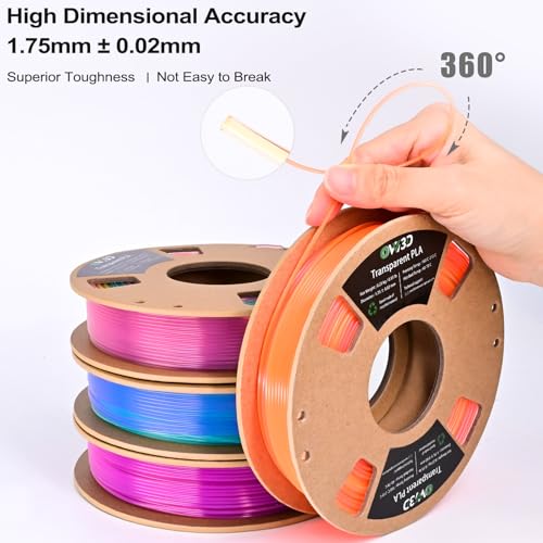 OVV3D PLA 3D Printer Filament Bundle 250g x 4 Spools, Transparent PLA - color: Transparent Multicolor