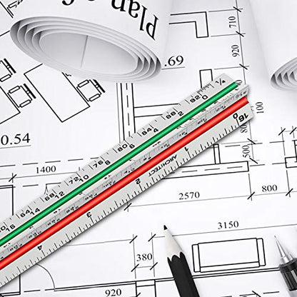 1 Pack 12" Architectural Scale Ruler Triangular Ruler, Color-Coded - color: Tricolor
