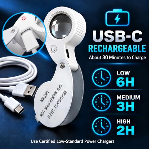 40X Rechargeable Jewelers Loupe with LED & UV Light - color: 6 White + 3 Uv Leds